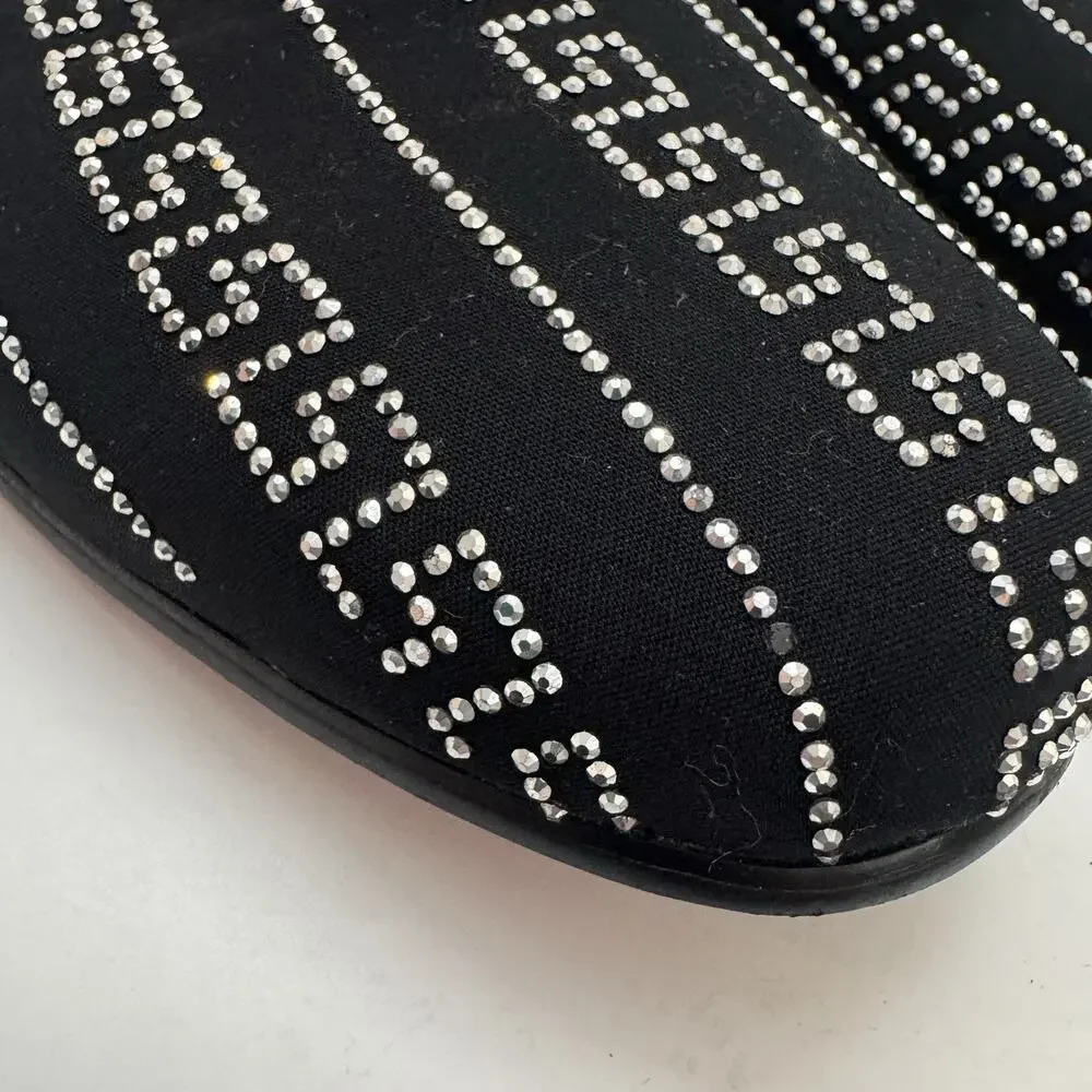 Barabas Men's Sz 8 Rhinestone Greek Key Pattern Slip On Loafers Black Silver
